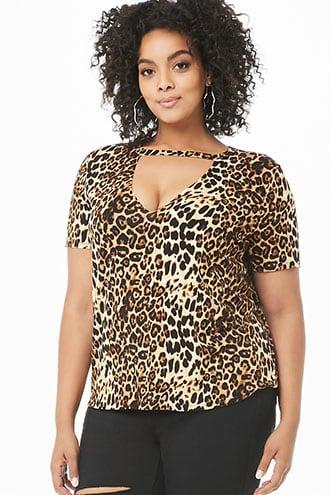 Forever21 Plus Size Leopard Print Cutout Top