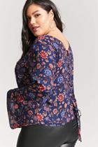 Forever21 Plus Size Floral Lace-up Bell-sleeve Top