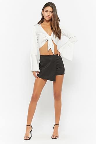 Forever21 Pinstriped Mock Wrap Skort