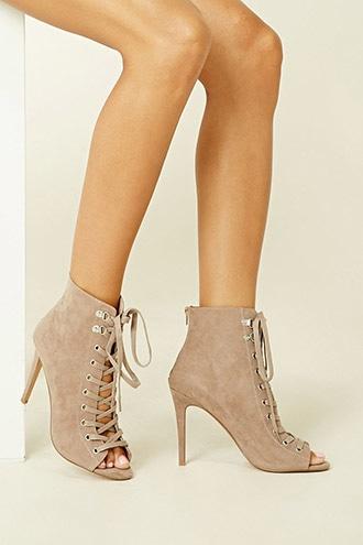 Forever21 Women's  Grey Lace-up Ankle Booties