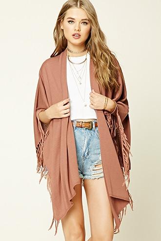 Forever21 Women's  Mauve Draped Tasseled Sweater Shawl