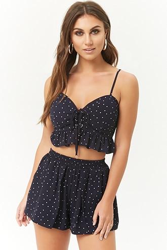 Forever21 Polka Dot Cropped Cami & Skort Set