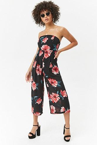 Forever21 Strapless Floral Culotte Jumpsuit