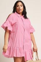 Forever21 Plus Size Stripe Open-shoulder Shirt Dress
