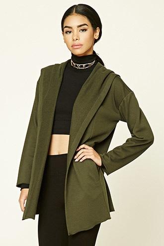Forever21 Women's  Olive Hooded Longline Cardigan