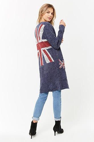 Forever21 Longline Union Flag Cardigan