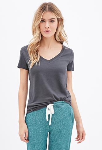 Forever21 Plus Classic V-neck Tee Dark Grey Small