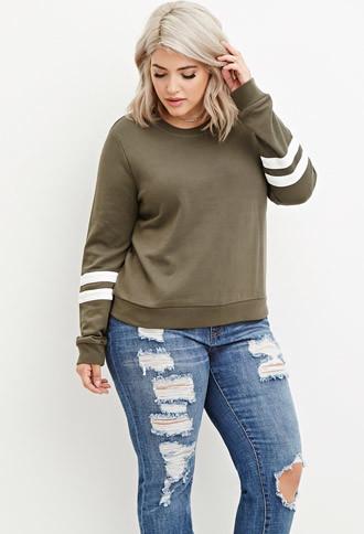 Forever21 Plus Varsity-striped Pullover