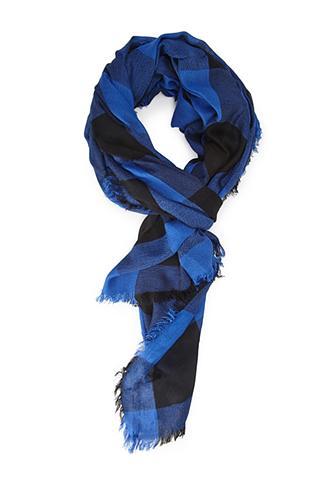 Forever21 Woven Plaid Fringe Scarf Black/blue One Size