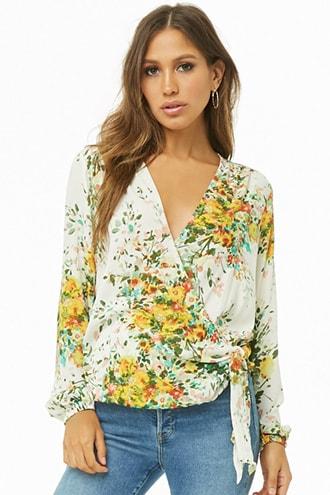 Forever21 Floral Print Wrap-front Top