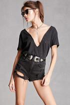 Forever21 Perforated Plunging-front Tee