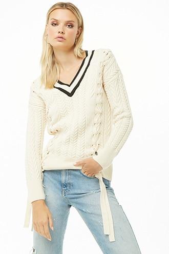 Forever21 Cable Knit Lace-up Sweater
