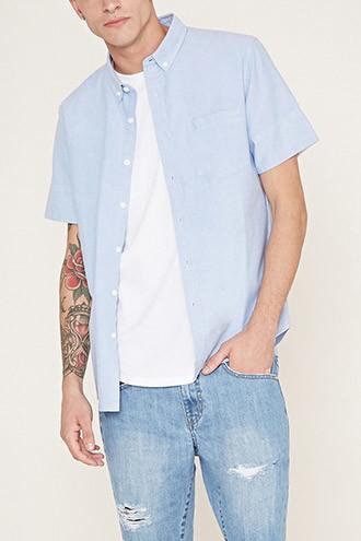 21 Men Men's  Blue Oxford Pocket Shirt