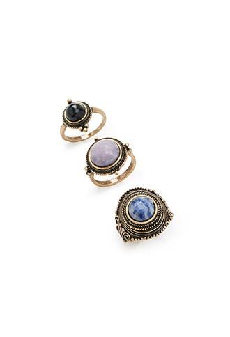Forever21 Bauble Faux Stone Ring Set (antic Gold/multi)