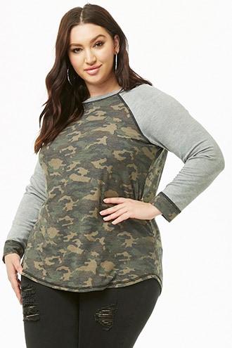 Forever21 Plus Size Contrast Camo Raglan Top