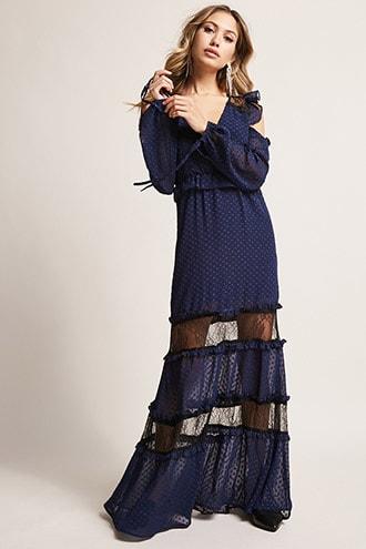 Forever21 Dark Pink Polka Dot Maxi Dress