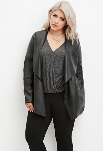 Forever21 Plus Faux Leather Open-front Jacket