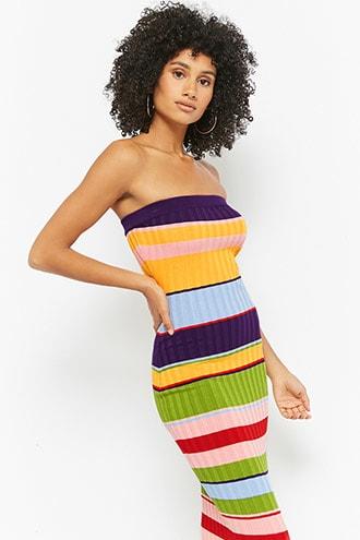 Forever21 Multicolor Ribbed Bodycon Tube Dress