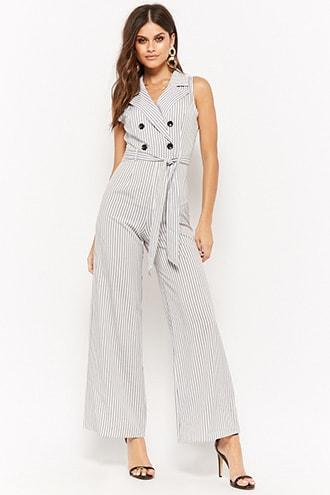 Forever21 Striped Double-breasted Jumpsuit