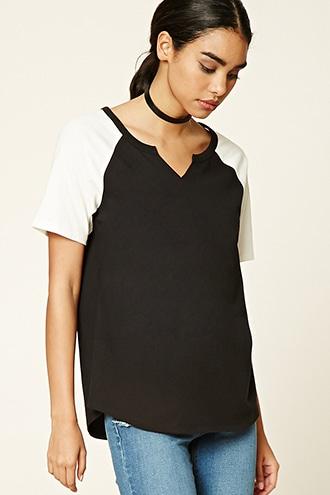 Forever21 Raw-cut V-neck Baseball Tee