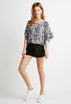 Forever21 Abstract-plaid Ruffled Bell Sleeve Top