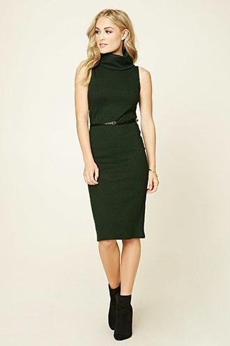 Forever21 Women's  Olive Belted Turtleneck Dress