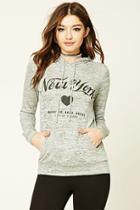 Forever21 Women's  Heather Grey & Black New York Graphic Marled Hoodie