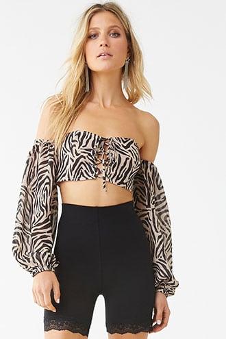 Forever21 Tiger Striped Lace-up Crop Top