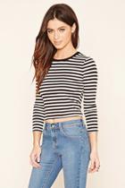 Forever21 Women's  Black & Taupe Stripe Ribbed Knit Top