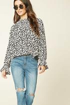 Forever21 Women's  Black & Cream Ruffled Floral Print Top