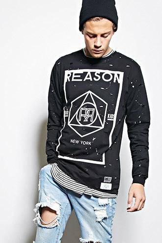 21 Men Men's  Black Reason Distressed Graphic Tee