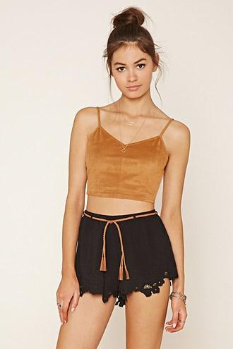 Forever21 Women's  Belted Floral-embroidered Shorts