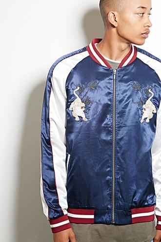 21 Men Men's  Navy & White Standard Issue Satin Jacket
