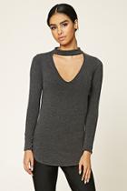 Forever21 Women's  Charcoal Cutout-front High Neck Top
