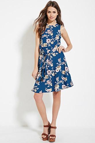 Love21 Women's  Teal & Pink Contemporary Floral Print Dress