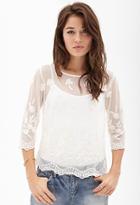 Forever21 Contemporary Sheer Embroidered Mesh Top