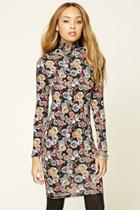 Forever21 Women's  Black & Rose Floral Print Bodycon Dress