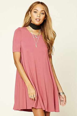 Forever21 Women's  Mauve Stretch Knit Trapeze Dress
