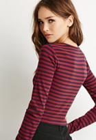Forever21 Women's  Striped Crop Top (navy/rust)