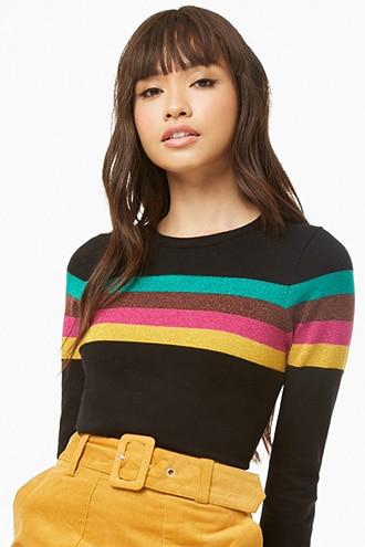 Forever21 Metallic Knit Striped Sweater