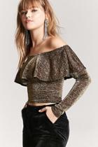 Forever21 Metallic Off-the-shoulder Flounce Top
