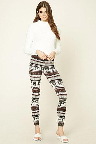 Forever21 Snowman Print Knit Leggings