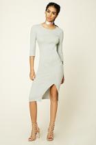 Forever21 Women's  Heather Grey Ribbed Knit Midi Dress