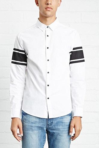 21 Men Men's  Slim-fit Stripe Sleeve Shirt