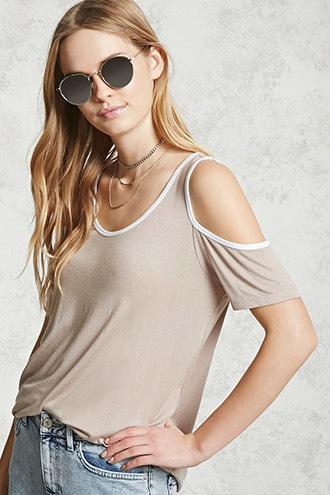 Forever21 Contrast Open-shoulder Top