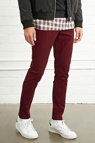 21 Men Men's  Belted Slim-fit Pants