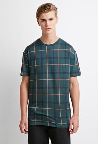 21 Men Plaid Pattern Tee