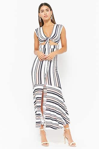 Forever21 Striped Tie-front Maxi Dress