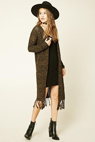 Forever21 Women's  Marled Knit Tassled Cardigan