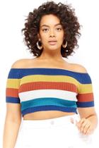 Forever21 Plus Size Multi-striped Off-the-shoulder Crop Top